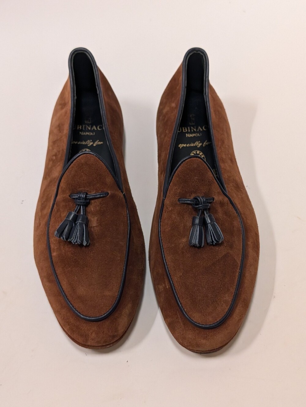 RUBINACCI X Todd Snyder Marphy Tobacco Suede Belgian Shoes Loafers Men's 41/8